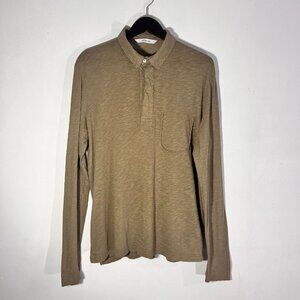 Zadig and Voltaire Togo Flamme Overdyed Olive Green Long Sleeve Polo Shirt MED